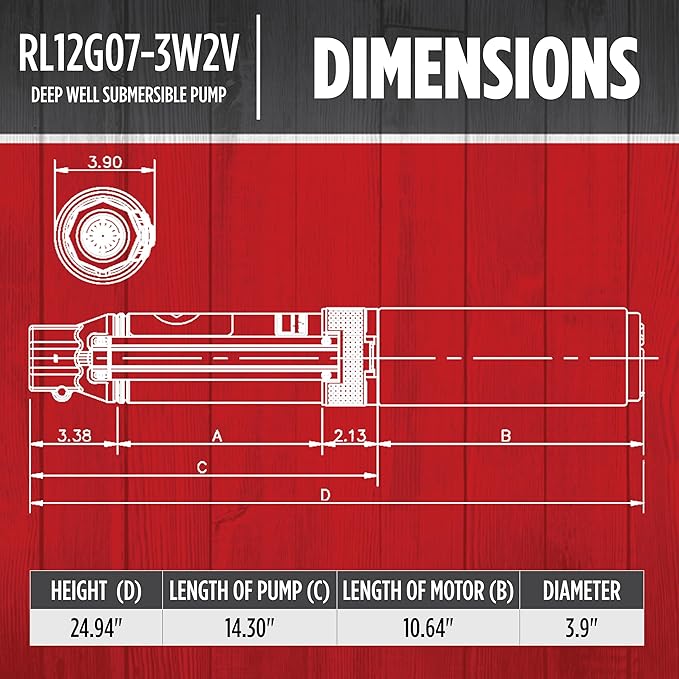 Red Lion RL12G07-3W2V 4-inch Submersible Deep Well Pump with Control Box, 3/4 HP, 12 GPM, 3-Wire, 230 Volt, Steel, 14942406