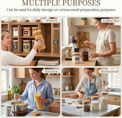 SENTVEND 73 Oz Glass Storage Jars with Bamboo Lids - 3 Pack Clear Glass Canisters Square Airtight Stackable Ideal for Pantry Storage Containers Great for Storing Oats Coffee Beans Pasta Flour Rice etc