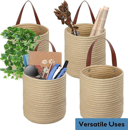 YOUEON Set of 2 Jute Hanging Basket 7.8" x 6.7", Small Wall Hanging Planter