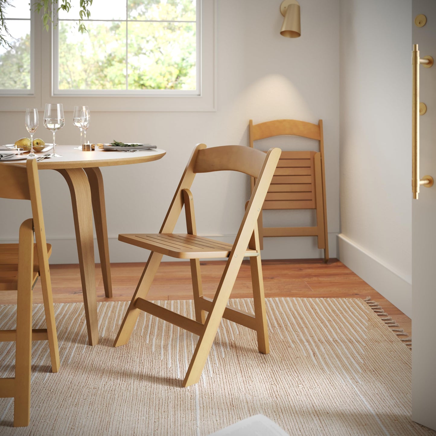 Flash Furniture Holden Commercial Solid Wood Dining Chair, Foldable Design, Solid Beechwood Frame, Curved Back, Mortise and Tenon Construction, Oak