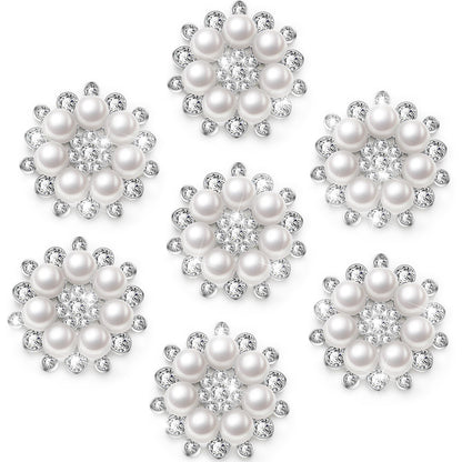 Hicarer 60 Pcs Pearl Rhinestone Flower Buttons Craft Rhinestone Embellishments Flatback Button Round Crystal for Jewelry Making Wedding Party Home Decoration and DIY