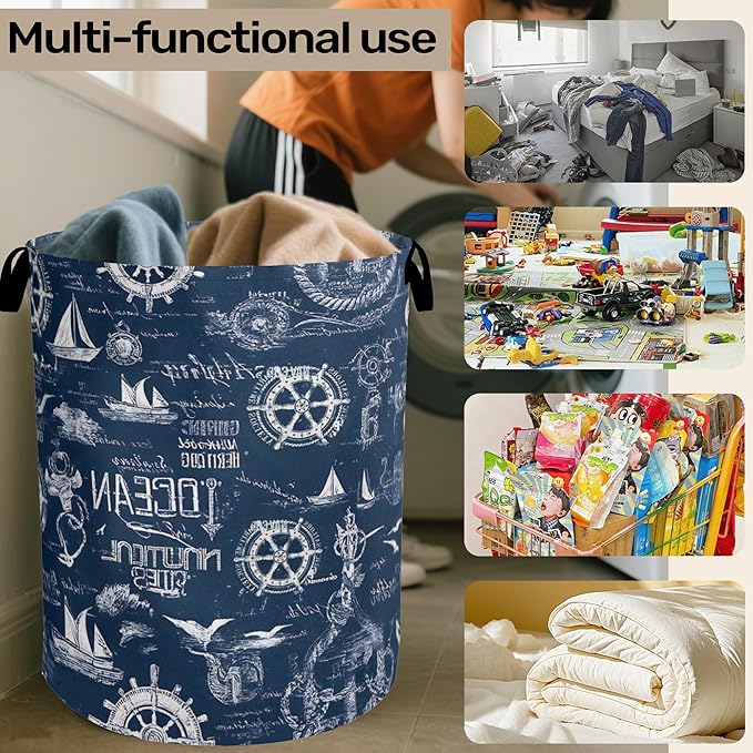 Navy Blue Foldable Laundry Hamper