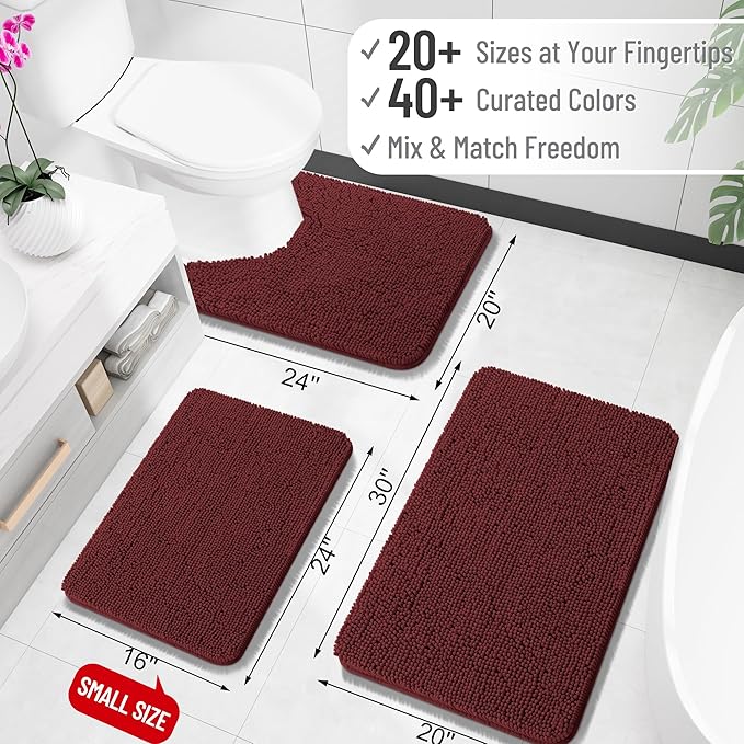 OLANLY Bathroom Runner Rugs 47x17, Soft Absorbent Chenille Bath Rugs, Rubber Backing Quick Dry, Machine Washable Long Bath Mats for Bathroom, Tub and Shower, Home Decor Accessories, Andorra Red-Brown