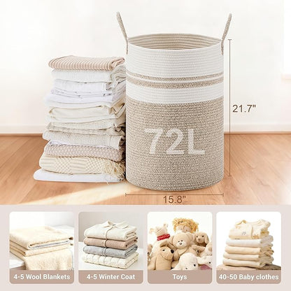 Tall Laundry Basket with Handles, 72L Portable Dirty Clothes Hamper, Boho