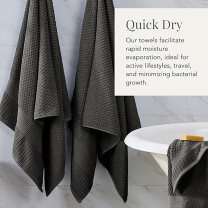 NY Loft 100% Cotton 4 Pack Bath Towels, Dark Grey, OEKO-TEX Certified, Machine