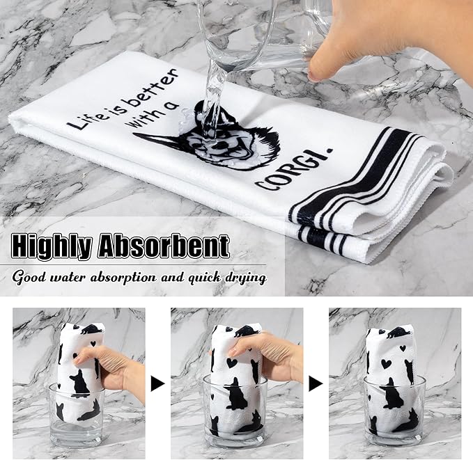 R HORSE Corgi Kitchen Dish Towel Set- 5Pcs Cute Corgi Cleaning Dishcloth Animal