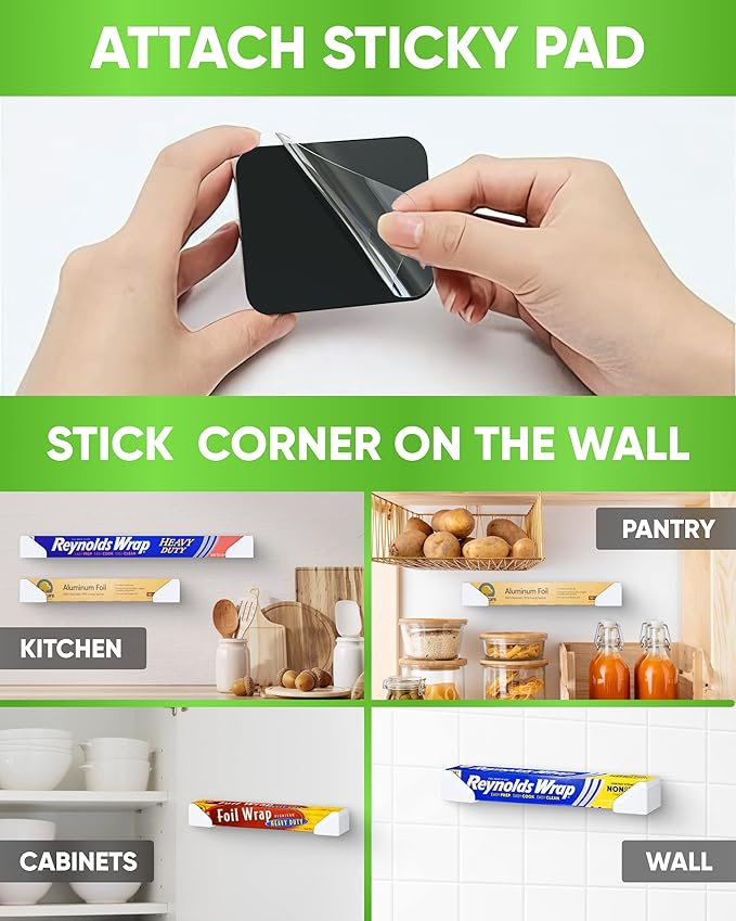 Skywin Adhesive Foil and Plastic Wrap Organizer White, Fits Box Width up to 2.16/55mm Aluminum Foil Organization and Storage – Aluminum Foil Heavy Duty Holder Aluminum Foil Dispense
