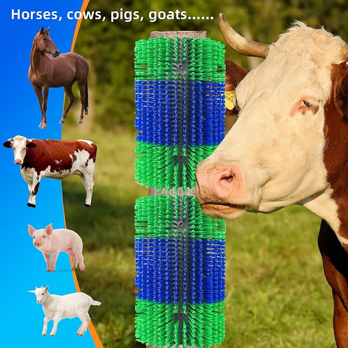 Extra Large Size Livestock Scratching Brush, Upgraded Horse/Goat/Cow/Cattle Scratcher Brush for Grooming, Itch Relief Horse Scratcher Brushes Kit with Two Sets of Mounting Screws(8-Pack,Green)