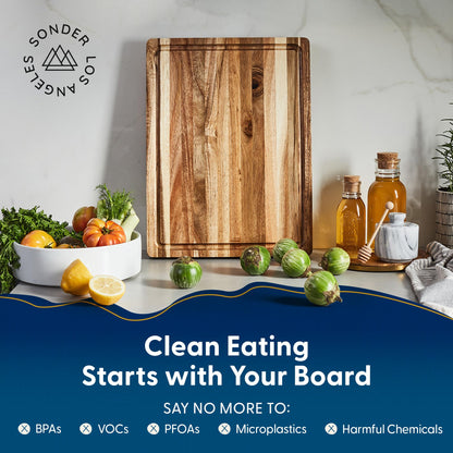 Sonder Los Angeles Winsome Acacia Wood Cutting Board | Acacia Edge Grain Cutting Board for Kitchen with Juice Groove & Sorting Compartment | Perfect for Charcuterie | Gift Box Included | 16x12x1.5 in