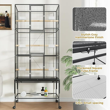 GAOMON Large Bird Cage - 69 Inch Metal Parrot Cage with Rolling Storage Stands, Wide Flight Aviary with Slide Out Tray Feed Bowls, Pet Bird House for Conures, Cockatiels, Cockatoo, Parakeets