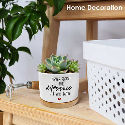 ROXMART Never Forget The Difference You Make Plant Pots, Farewell Gifts for Coworkers Boss Succulent Planters, Appreciation Gifts Ceramic Plant Flower Pots for Home Office Desk Table Shelf(No Plants)