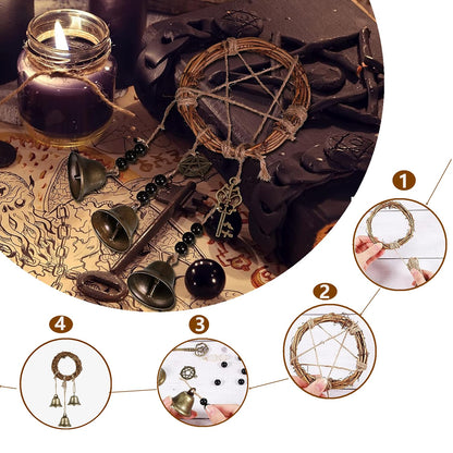 69 Pcs Witch Bells DIY Kit Decor Door Knob Hanging Witchcraft Protection Witchy Wind Chimes Wreath Decorations