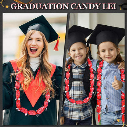 Sinload Candy Lei Poly Tubing 2 Inch x 1000 ft Graduation Candy Lei Making Kit with 2 Rolls Ribbon Class of 2026 Congrats Grad for Party DIY Graduation Wreaths Packing Snacks Gift(Red)