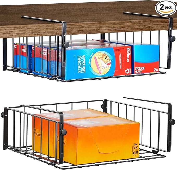 2 Pack Hanging Under Shelf Storage Basket, Adjustable Under Cabinet Add-on