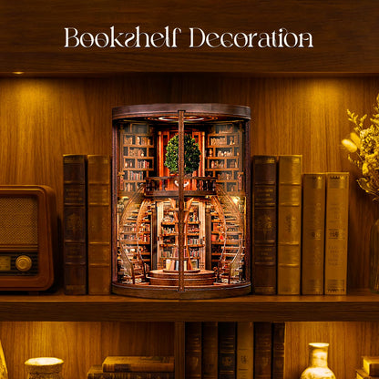 Kaayeewood Book Nook Kit, 3D Wooden Puzzles for Adults, DIY Miniature House Kit for Adults, Booknook with LED Light, Gifts for Family, Friends and Book Lovers, Bookshelf Decor(Wisdom Rings)