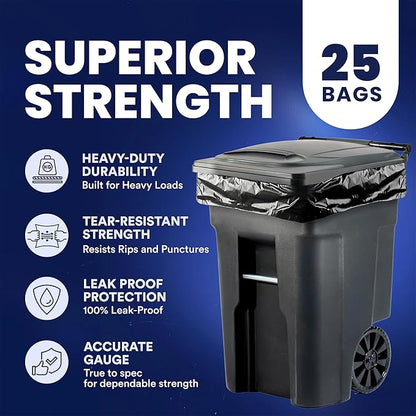 Plasticplace 64-65 Gallon Black Trash Bags, Heavy Duty Toter Can Liners