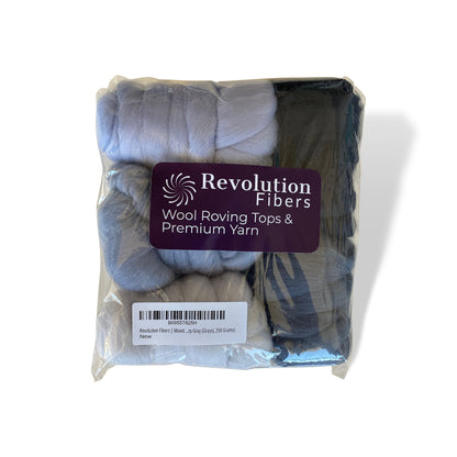 Revolution Fibers | Mixed Merino Wool Variety Pack | Perfect Wool Roving for Spinning, Needle Felting, Wet Felting, Weaving and Crafting (Hazy Gray (Grays), 250 Grams)