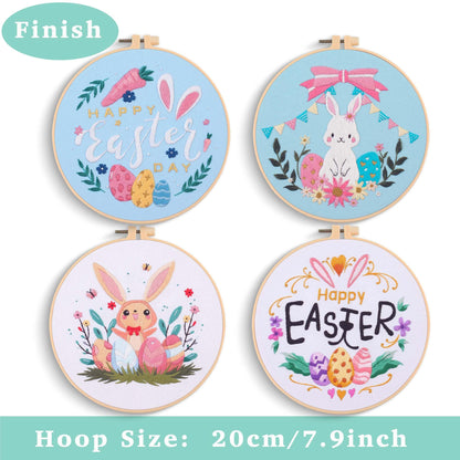 REEWISLY S166+169+170+171 4set 4set Beginner Embroidery Kit for Adults, 4 Floral Patterns with 2 Hoops, Embroidery Starter Kit with Needles & Floss, Cross Stitch Kits for Beginners