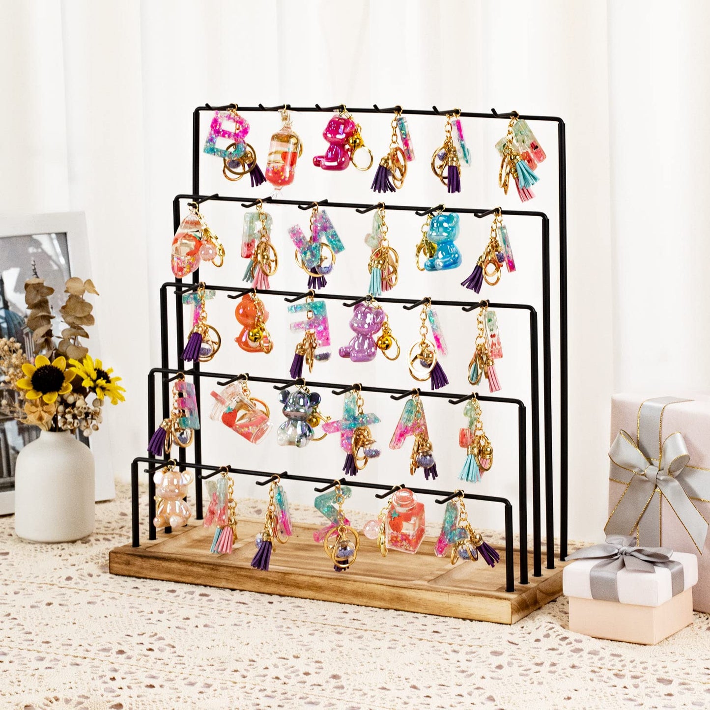 DGWJSU Earring Display Stands for Selling, Earring Rack Display Holder Stand, Jewelry Display for Selling Earring Cards, Bracelets, Hair Accessories, Rings, Necklaces (Rustic Brown, Common Size)