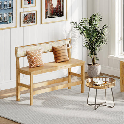 HOOBRO Dining Bench, Bamboo Farmhouse Entryway Bench with Back for Kitchen, Living Room, Bedroom, Easy to Assemble, Sturdy and Stable, Natural YL05CD01