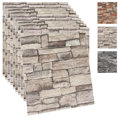 Yutianli 10PSC 3D Wall Panels Peel and Stick Faux Brick Wall Panels Self-Adhesive 3D Brick Wallpaper Foam Stone Wall Panel