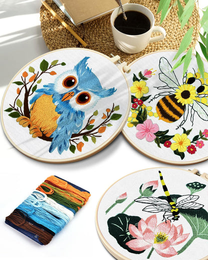 TINDTOP Embroidery Kit for Beginners Adult, Owl Embroidery Kit for Beginners Include Embroidery Cloth Hoops Threads for Craft Lover Hand Stitch with Embroidery Skill Techniques