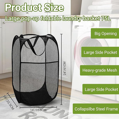 BATTOO Deluxe Strong Mesh Pop up Laundry Hamper Basket