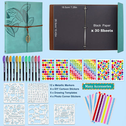 ZEEYUAN Scrapbooking Supplies Kits Leather Scrapbook Photo Album 8.5x11 inch Scrap Book 60 Pages, Leaf Pattern Photo Book Travelling Journal Scrapbook Family Scrapbook