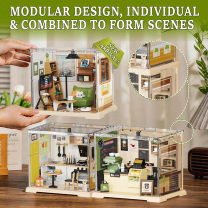 DIY Miniature Living Room Dollhouse Kit with LED, Suitable for Display Mini Figures, Make It Miniature, Mini Dollhouse Kit for Adults, Teens, and Beginners to Build, Gift for Friends and Hobbies