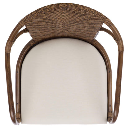 SAFAVIEH Home Collection – Kumi Brown Rattan Arm Chair with Ivory Seat Cushion, Coastal Modern Accent Seating, Fully Assembled (ACH4902A)