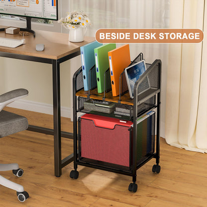 Tiaoheka Rolling File Cabinet with Adjustable Dividers, Mobile Filing Cabinet with 2 Storage Drawers on Lockable Wheels, Hanging File Organizer Beside Under Desk for Office, Home（Patent Pending）
