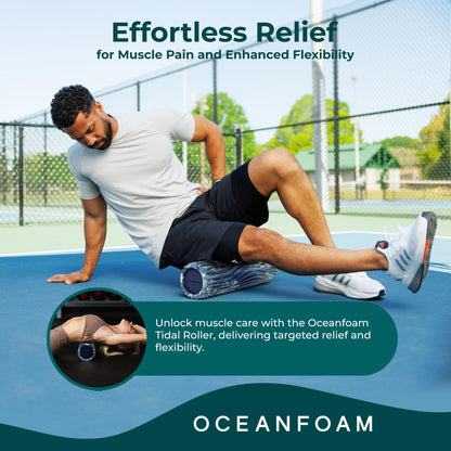 Oceanfoam Tidal Roller - Black Marbled - Muscle Massage Foam Roller for Back Pain & Stretching - Firm and Ergonomic Wide Wave Textured - Yoga, Athletics, & Wellness - Full Size, 20" x 5"