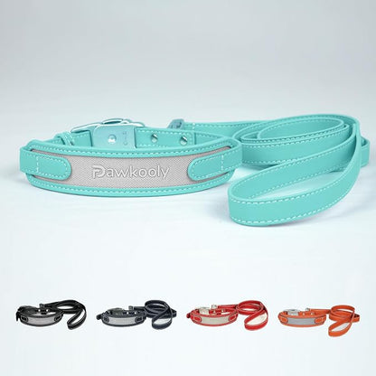 MagEase Dog Collar with 4FT Leash | Adjustable | Anti-Wrinkle, Bite & Stain-Resistant Leather | Soft & Skin-Friendly | 450LB Escape-Proof Magnetic Buckle (Light Blue, Small)