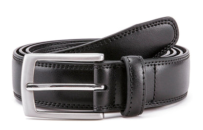 MILORDE Black Leather Belt, Fashion & Classic Design for Dress and Causal (Size 36 (Waist 34), Basic Black)