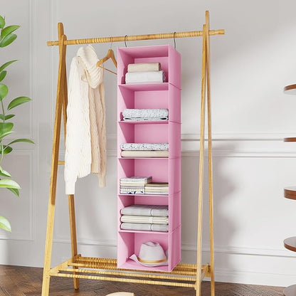 Hanging Closet Organizer, Easy Mount Foldable 6-Shelf Hanging Closet Wardrobe