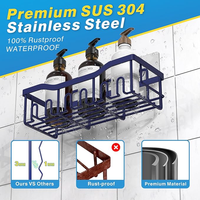 EUDELE 5-Pack Rustproof Stainless Steel Shower Caddy – No Drill Adhesive