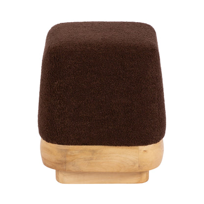 Kate and Laurel Sabri Square Upholstered Ottoman with Mango Wood Base, 16 x 16 x 18, Soft Brown and Natural, Modern Boucle Living Room Ottoman Foot Rest for Apartment or Dorm Room Decor