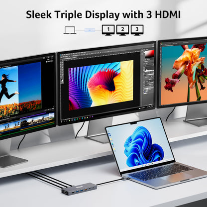 Acer Docking Station 3 Monitors with 3 HDMI, 13-in-1 USB C Hub for Laptop with 4K@60Hz HDMI, 1 Gbps Ethernet, 10Gbps Data, 100W PD, SD/TF, Laptop Dock for Acer, XPS, Spectre, Surface, Mac