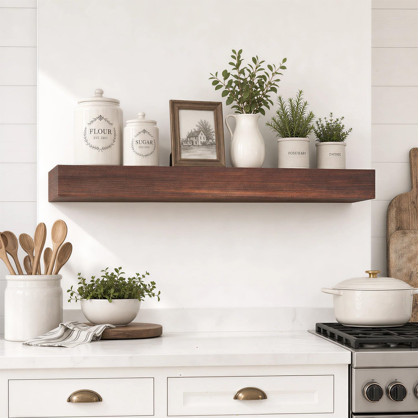 SAUMONIERES Fireplace Mantel Shelves 48 Inch Solid Wood Wall Mounted Long Floating Shelf Hollow, Brown