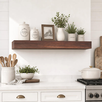 SAUMONIERES Fireplace Mantel Shelves 48 Inch Solid Wood Wall Mounted Long Floating Shelf Hollow, Brown