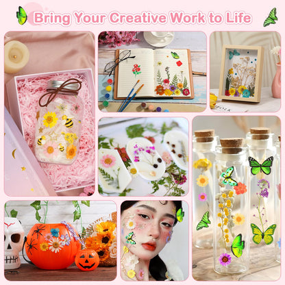 231 PCS Pressed Flowers Bulk for Resin Crafts, Dried Pressed Flowers Butterfly Stickers with Tweezers Real Natural Dry Wildflowers for Resin Molds DIY Art Candle Phone Cases Bookmark Jewelry Making