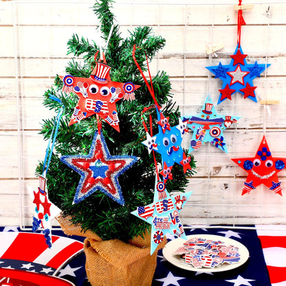 JULBEAR 418pcs 4th of July Star Foam Craft, Patriotic Self-Adhesive Glitter Foam Stickers Crafts Kit for Independence Day Patriotic Party Favors Kids Classroom Activity Decorations Supplies