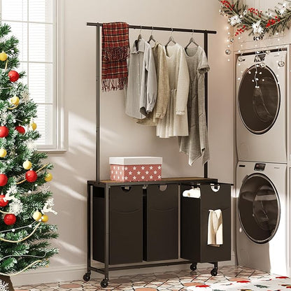 Laundry Sorter 3 Section, Rolling Laundry Hamper