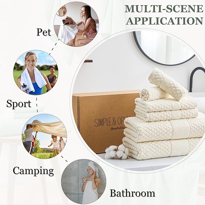Simple&Opulence 6 Piece Luxury Towel Set, 100% Cotton Bathroom Towels