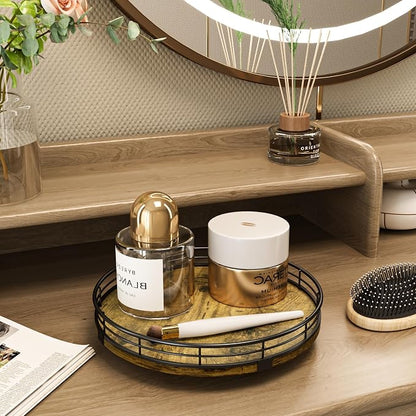 Lazy Susan Turntable Organizer for Table Top, 9’’ Round Wooden Lazy Susan for Cabinet Kitchen Countertop Pantry Dining Coffee Table for Condiments Spices, Rustic Bathroom Vanity Tray for Soap Candle