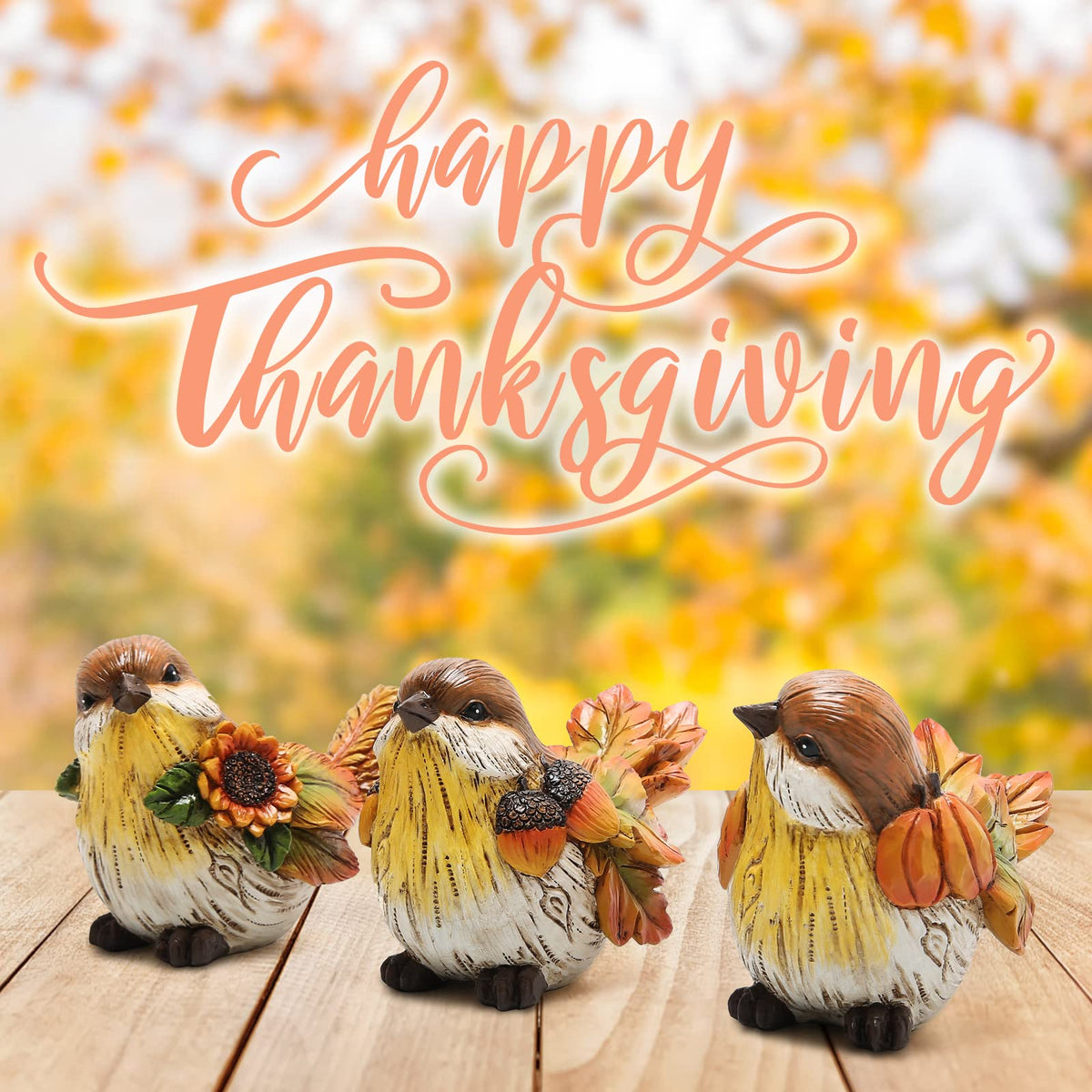 Hodao 3.5 in Height Fall Thanksgiving Pumpkin Birds Decorations Handmade Birds for Fall Decor Gift - Thanksgiving Party Home Kitchen Table Decorations - Autumn Gift