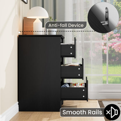 GarveeHome Wooden Dresser with 3 Drawers, Tall Modern Closet with Deep Storage, Large Chest of Drawers with Wide Top, Long Storage Dresser for Bedroom, Living Room, Hallway, Kids Room, Black