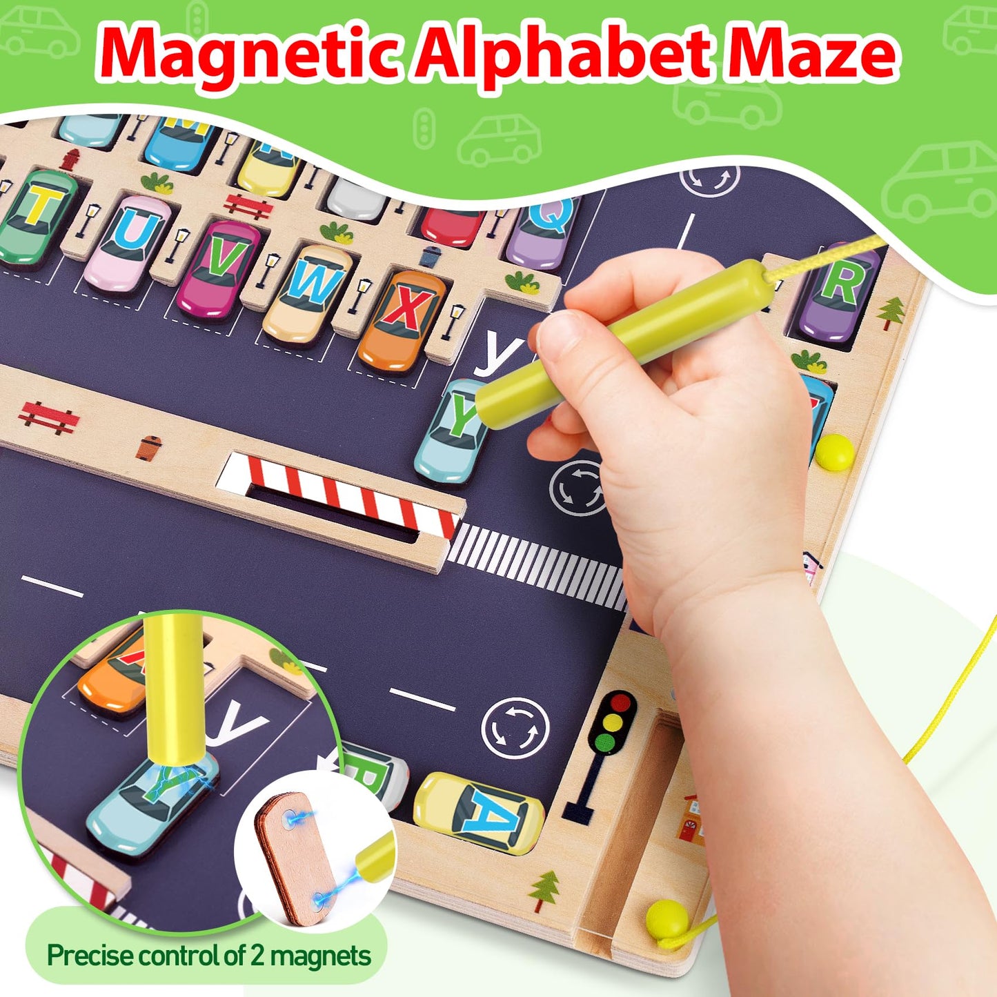 Scuwtocn Wooden Magnetic Alphabet Maze Letter Puzzle, Montessori Fine Motor Skills Toys for Boys Girls 3 4 5 Years Old, ABC Learning Toys for Kids Age 3+, Christmas, Birthday Present