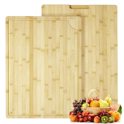 24"X18" Bamboo Cutting Boards for Kitchen, Extra Large Wood Cutting Board with Deep Juice Groove & Handle