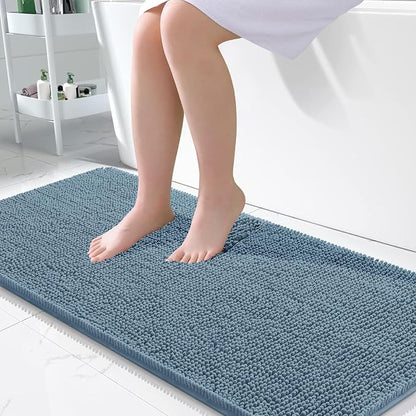 OLANLY Large Bathroom Rugs 45x27, Extra Soft Absorbent Chenille Bath Rugs, Rubber Backing Quick Dry, Machine Washable Bath Mats for Bathroom Floor, Tub and Shower, Home Decor Accessories, Airy Blue